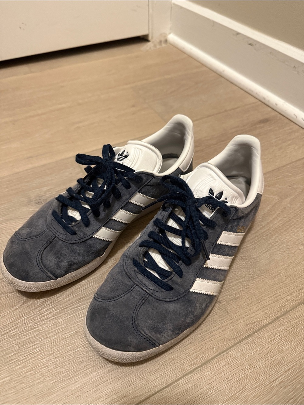 adidas Navy Suede Sneakers with White Stripes